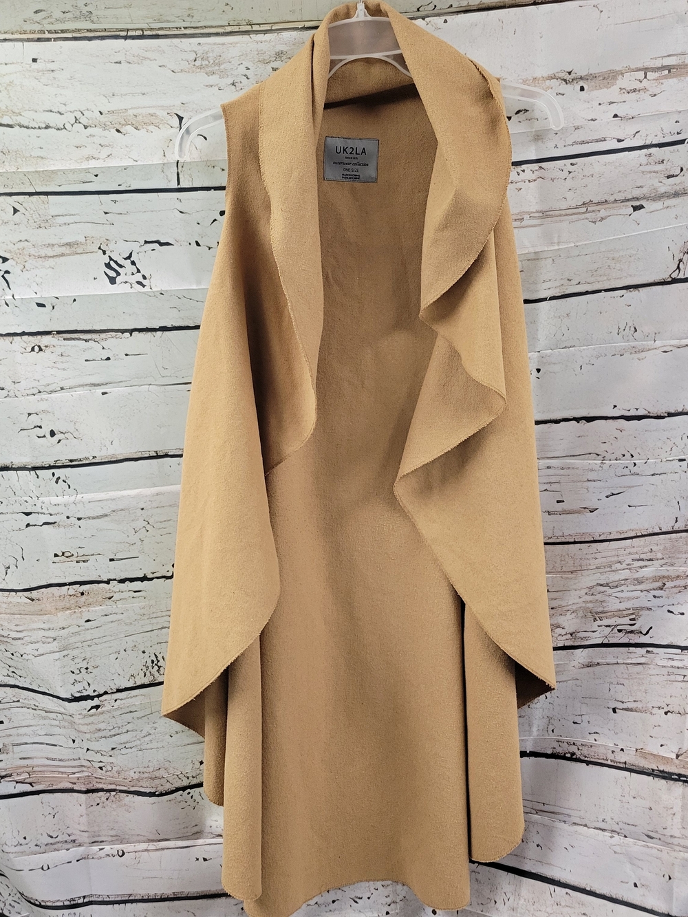 UK2LA Tan Waterfall Drape Cardigan Coat One Size Boho Casual Cape